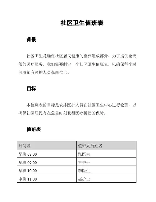 社区卫生值班表