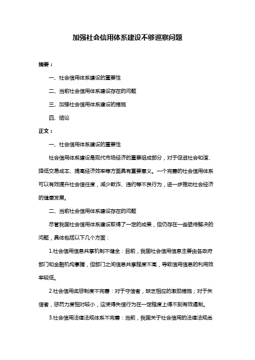 加强社会信用体系建设不够巡察问题