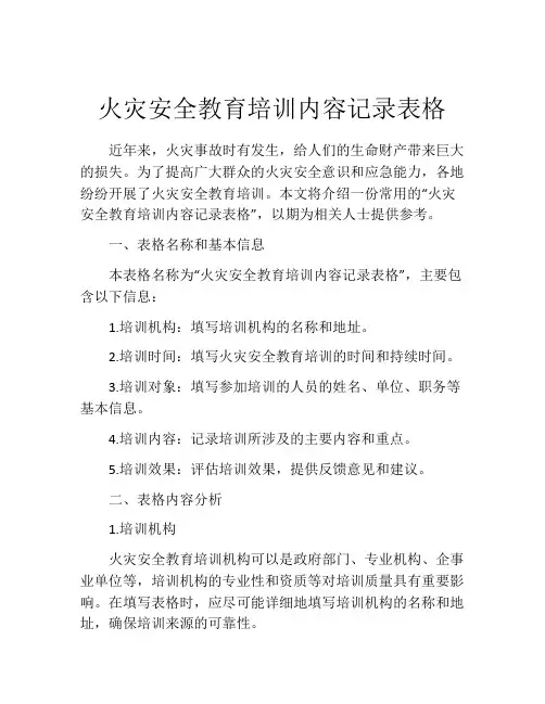 火灾安全教育培训内容记录表格
