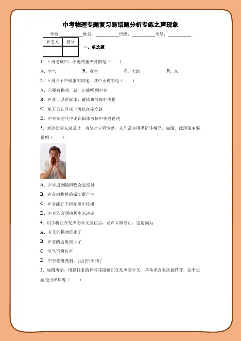 中考物理专题复习易错题分析专练之声现象