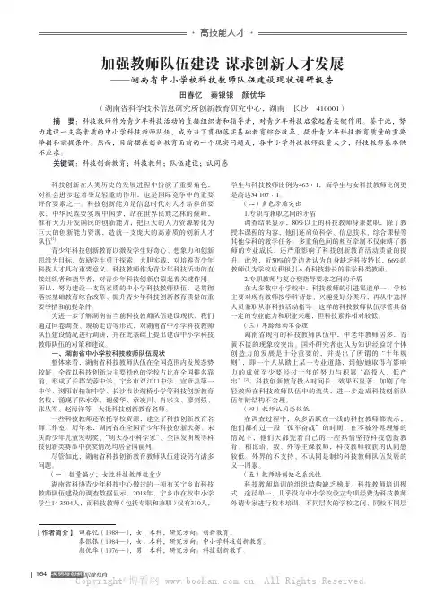 加强教师队伍建设 谋求创新人才发展——湖南省中小学校科技教师队伍建设现状调研报告