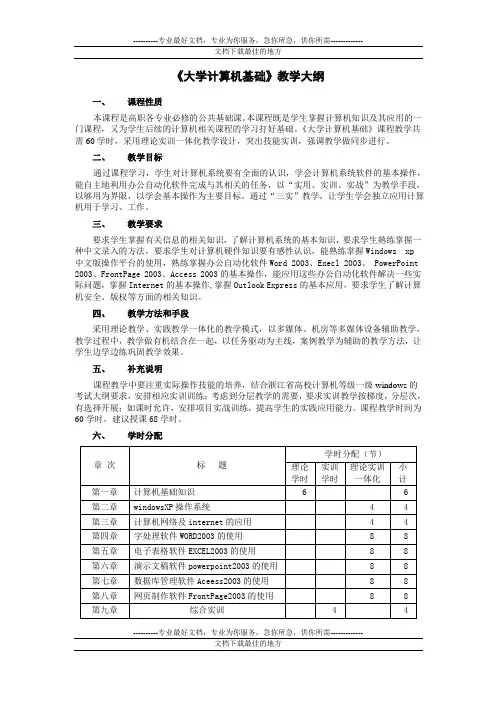 大学计算机基础教学大纲