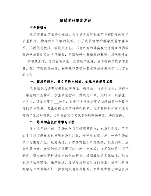 薄弱学科整改方案（3篇）