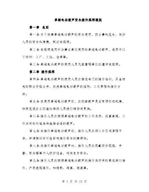 单梁电动葫芦安全操作规程模版（四篇）