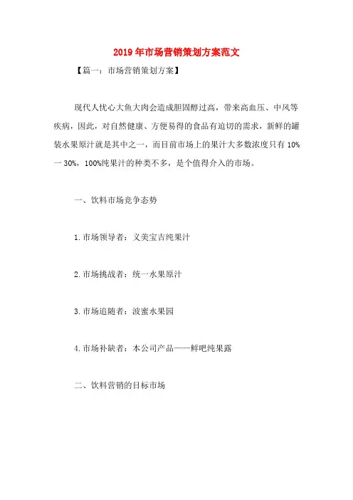 2019年市场营销策划方案范文