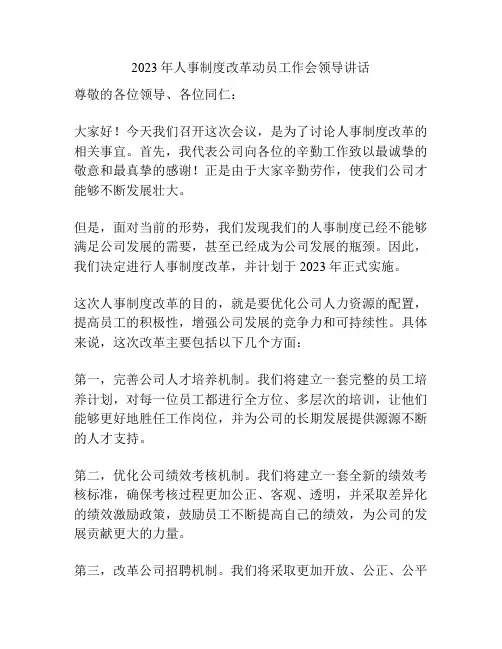 2023年人事制度改革动员工作会领导讲话