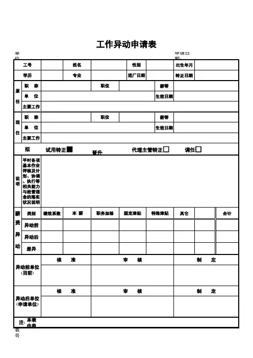 工作异动申请表