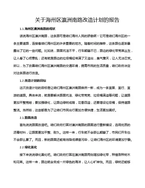 关于海州区瀛洲南路改造计划的报告