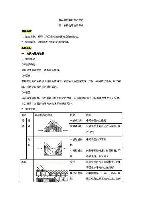 2.2构造地貌的形成讲义-2021-2022学年人教版（2019）高中地理选择性必修第一册