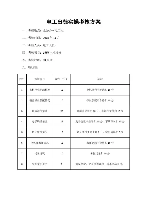 电工实操考试评分标准