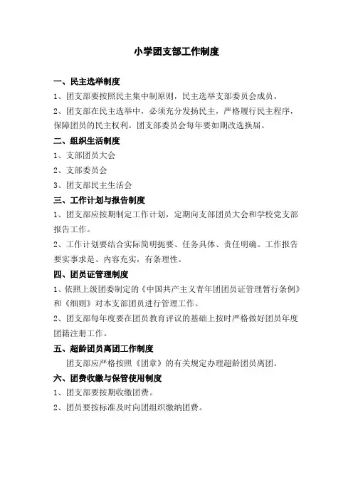 小学团支部基本工作制度