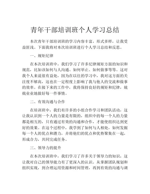 青年干部培训班个人学习总结