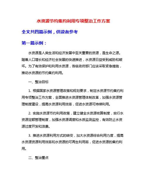 水资源节约集约利用专项整治工作方案