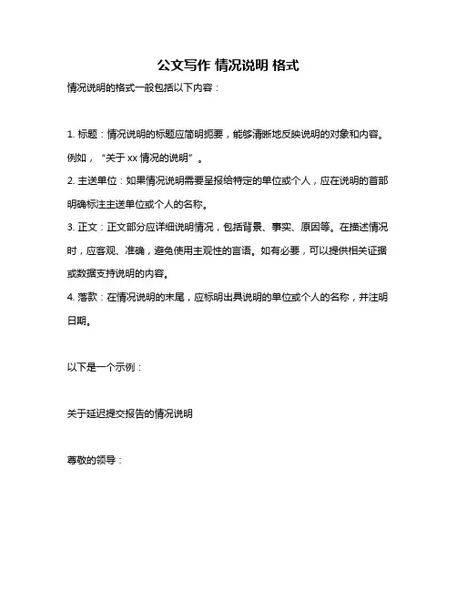 公文写作 情况说明 格式