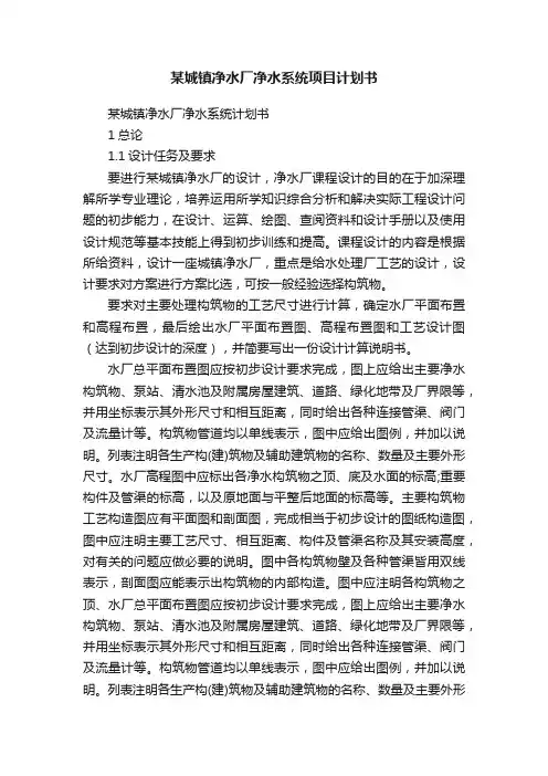 某城镇净水厂净水系统项目计划书