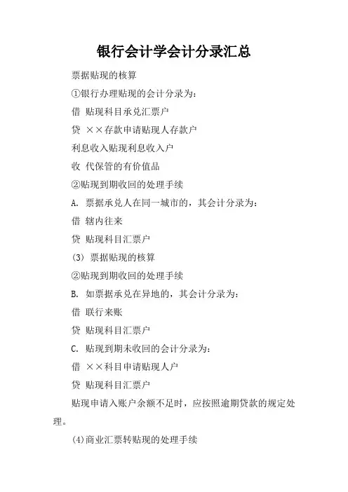 银行会计学会计分录汇总