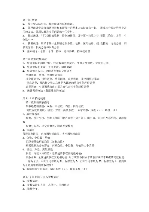 管理统计学复习提纲