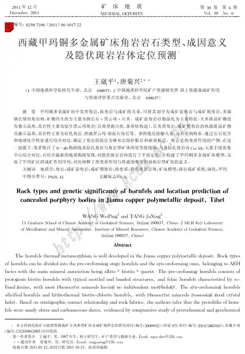 西藏甲玛铜多金属矿床角岩岩石类型、成因意义及隐伏斑岩岩体定位预测