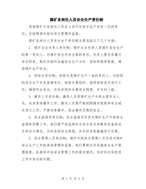 煤矿各岗位人员安全生产责任制