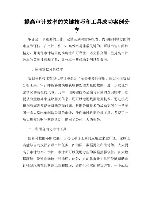 提高审计效率的关键技巧和工具成功案例分享