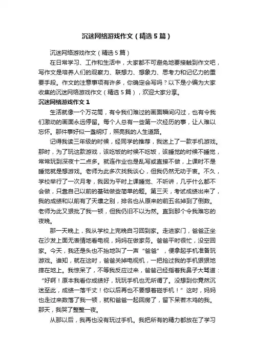 沉迷网络游戏作文（精选5篇）