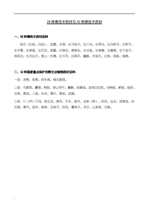 28种毒性中药材与42种濒危中药材