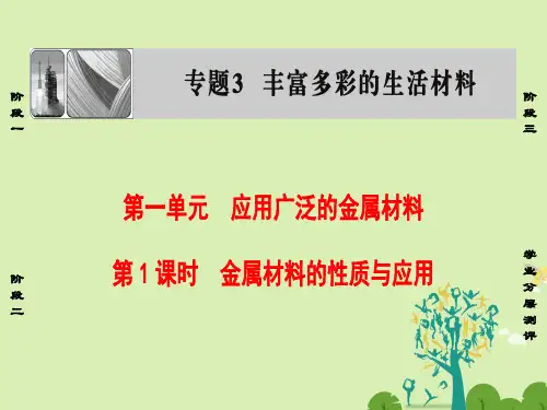 高中化学专题3丰富多彩的生活材料第1单元应用广泛的金属材料(第1课时)金属材料的性质与应用课件苏教版选