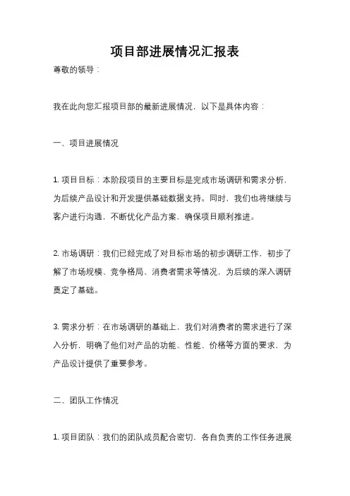 项目部进展情况汇报表