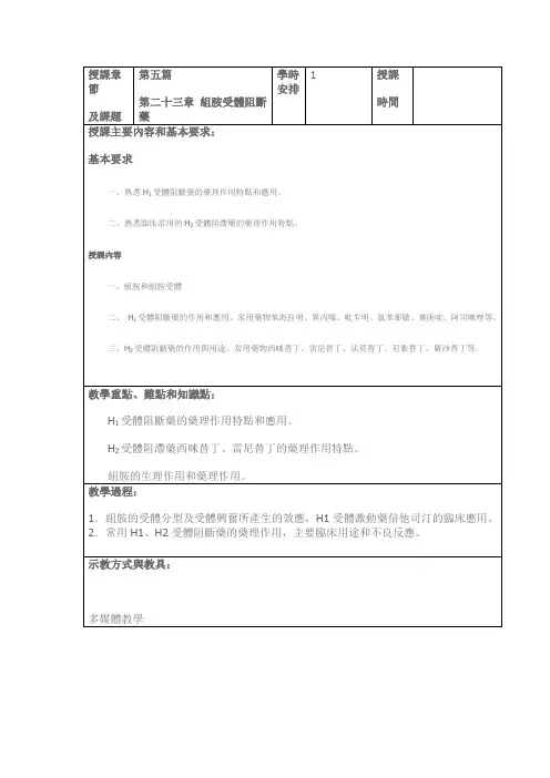 药理学教案-组胺受体阻断药