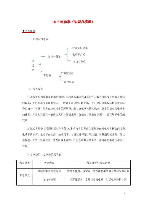 2020_2021学年九年级物理全册18.2电功率知识点梳理含解析新版新人教版