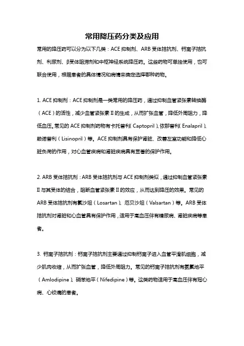 常用降压药分类及应用