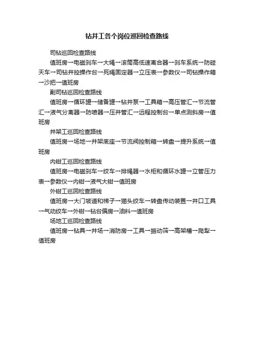 钻井工各个岗位巡回检查路线