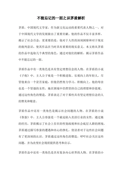 不能忘记的一面之识茅盾解析