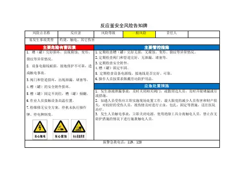 反应釜安全风险告知卡