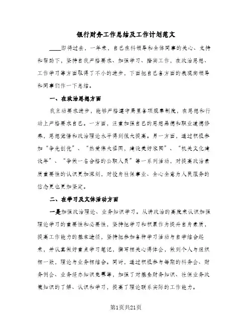 银行财务工作总结及工作计划范文（5篇）