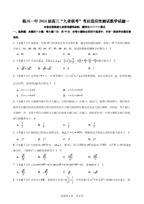 【九省联考模式】江西临川一中2024届高三“九省联考”考后适应性测试数学卷及答案