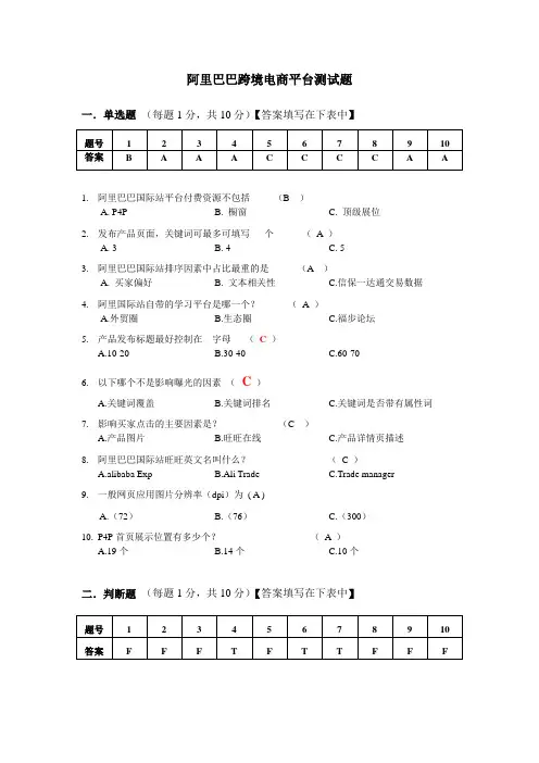 阿里巴巴跨境电商平台测试题