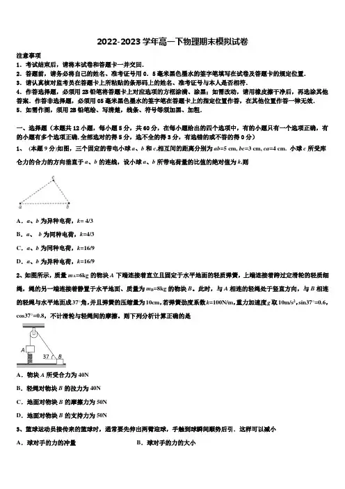 2023届辽宁省本溪中学物理高一下期末达标检测试题含解析