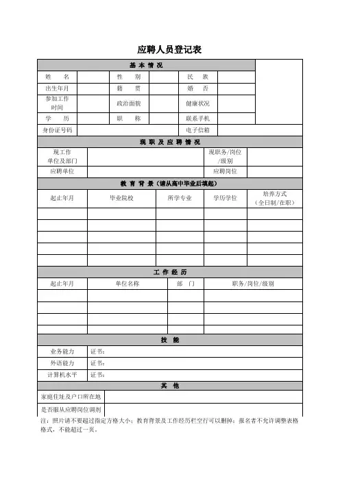 中国中煤能源集团有限公司应聘人员登记表