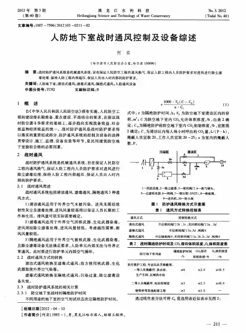 人防地下室战时通风控制及设备综述