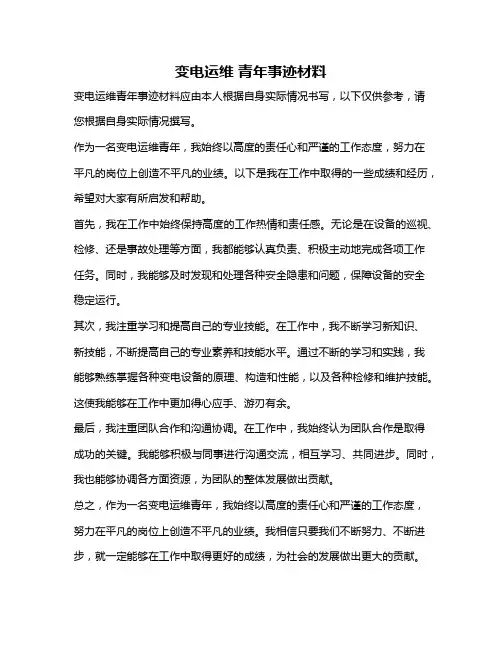 变电运维 青年事迹材料