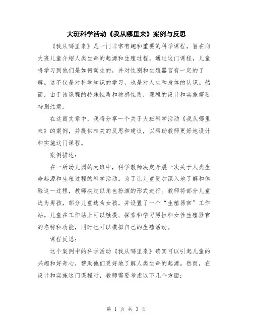 大班科学活动《我从哪里来》案例与反思