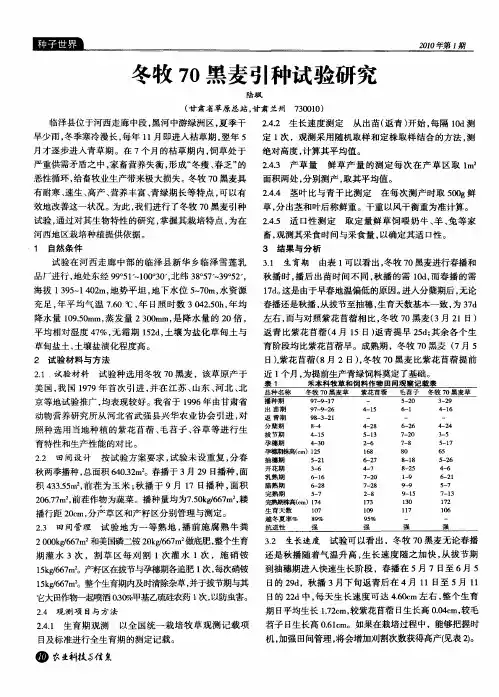冬牧70黑麦引种试验研究