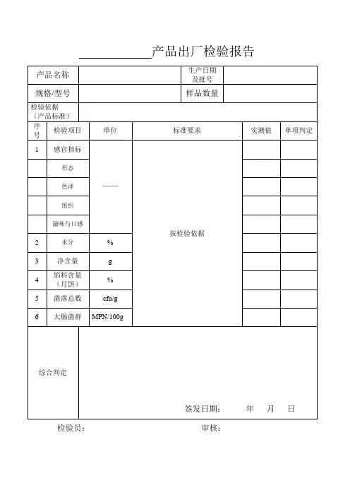产品出厂检验报告标准版