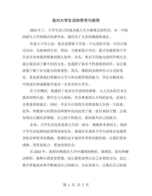 我对大学生活的思考与感悟
