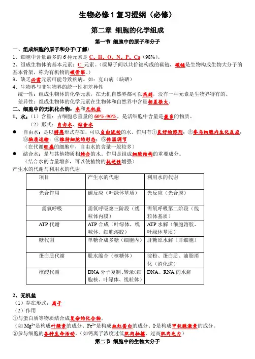 生物必修1复习提纲(必修)-浙教版-人教版通用