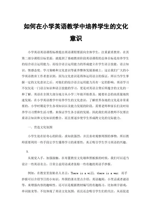 如何在小学英语教学中培养学生的文化意识