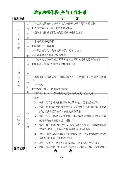 洗衣房操作程序与工作标准SOP