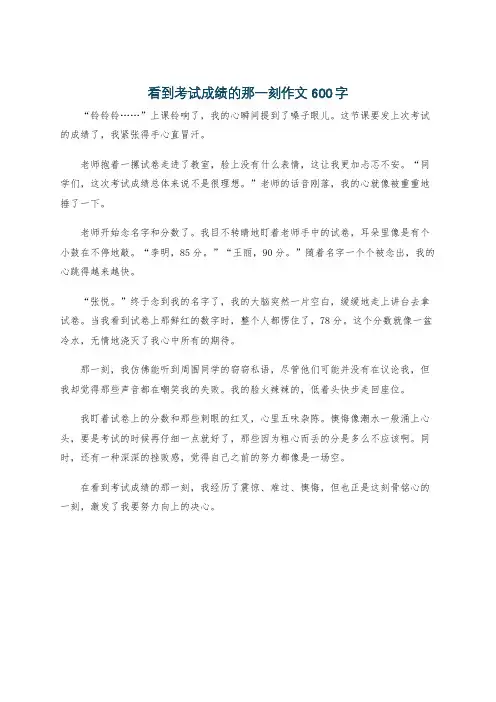 看到考试成绩的那一刻作文600字