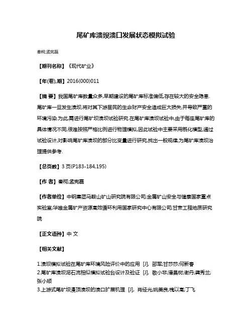 尾矿库溃坝溃口发展状态模拟试验